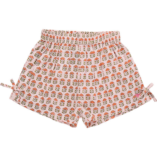 Girls Jules Short, Pink Prairie Block Print | Maisonette