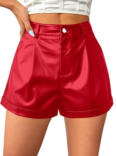 Avanova Women Faux Leather High Waisted Shorts Pleated Casual Summer Shorts Red Medium | Amazon (US)