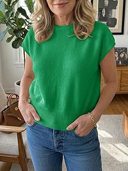 Saodimallsu Womens Short Sleeve Sweaters Casual Summer Crew Neck Loose Basic Cap Sleeve Knit Pull... | Amazon (US)