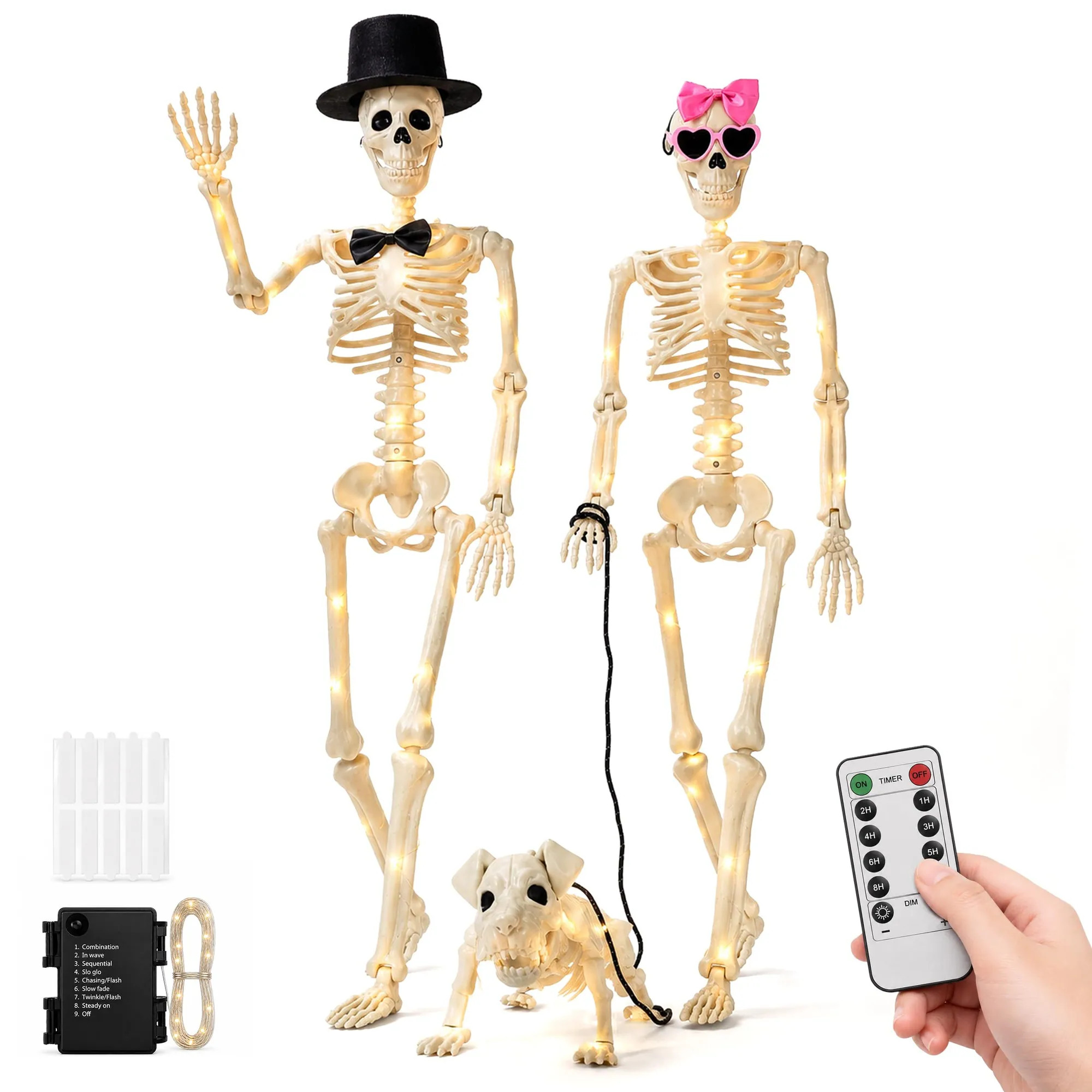 Misopily 3 Piece 36 in LED Lighted Skeleton Couple with Skeleton Dog Halloween Yard Decor with Remote Control and Timer for Outdoor Lawn Patio | Lowe's
