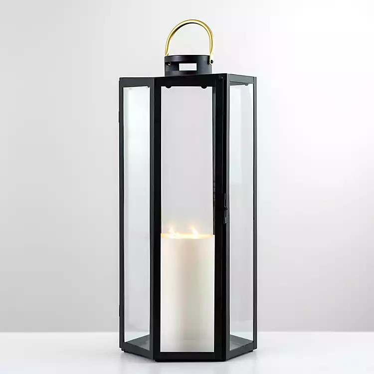 Black Hemsworth Hexagon Lantern, 26 in. | Kirkland's Home