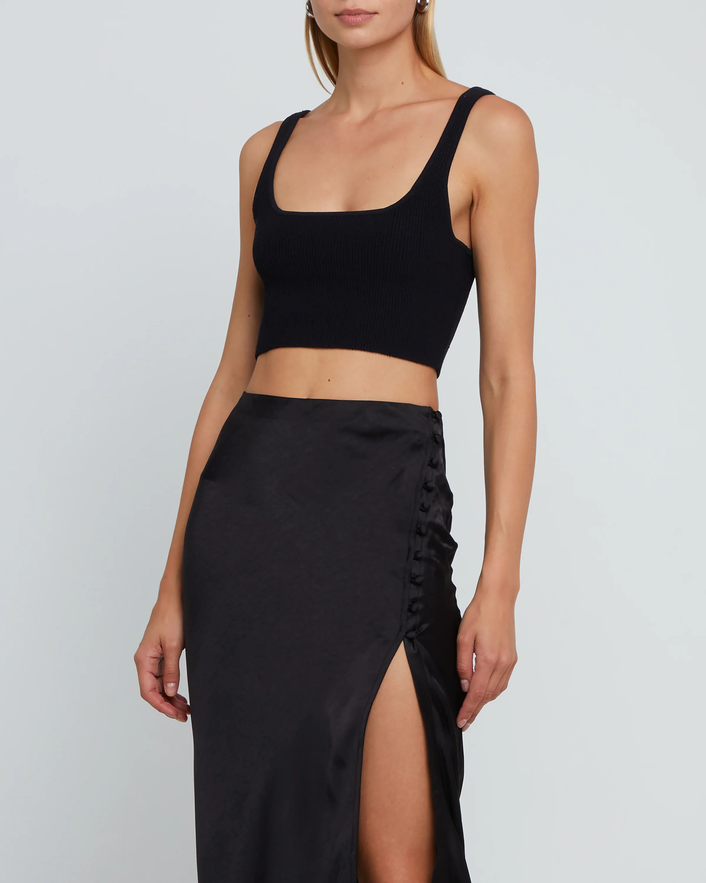 Sculpting Knit Squareneck Cropped Tank BLACK / XXS | Few Moda