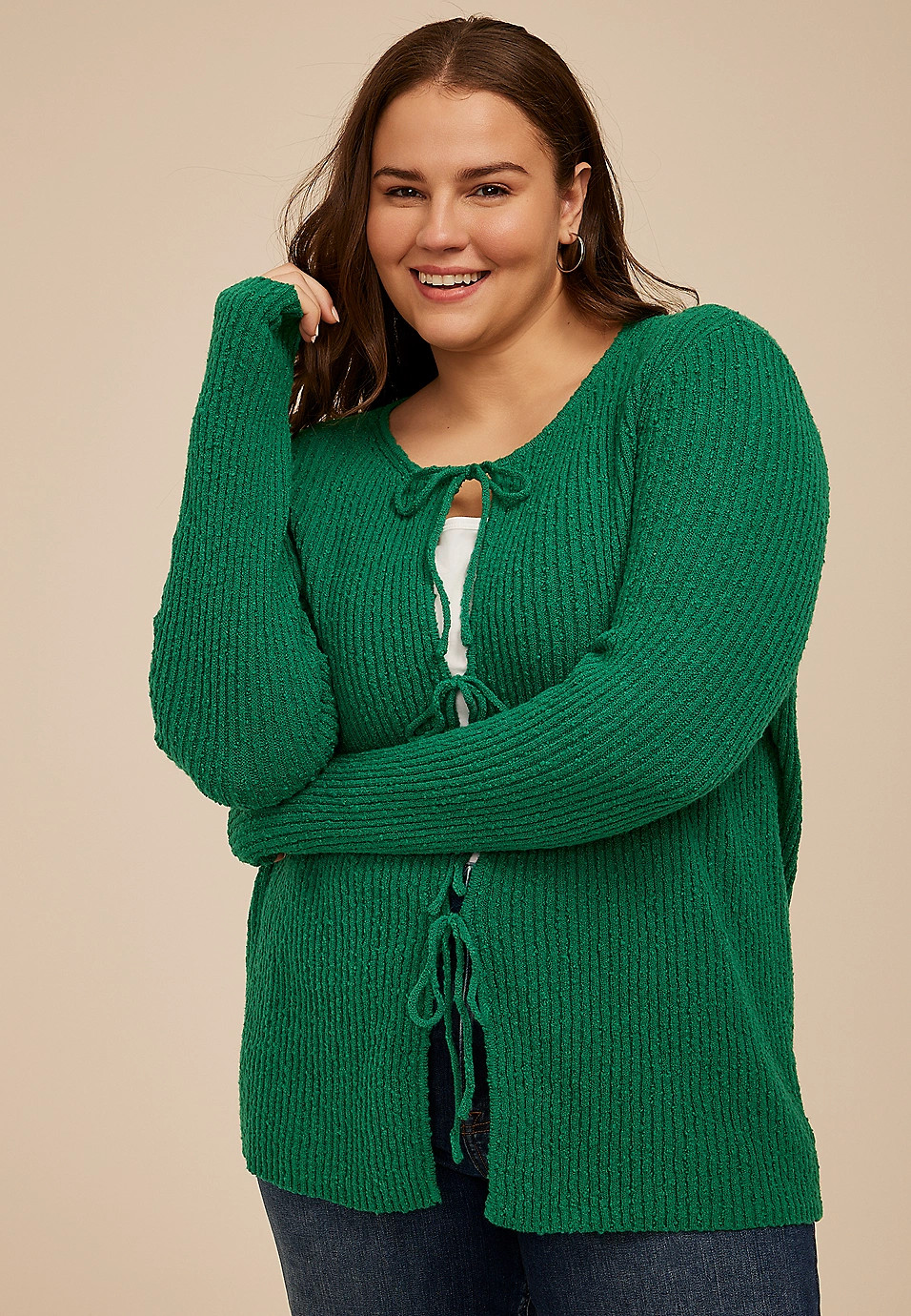 Plus Size Tie Front Ribbed Cardigan | Maurices