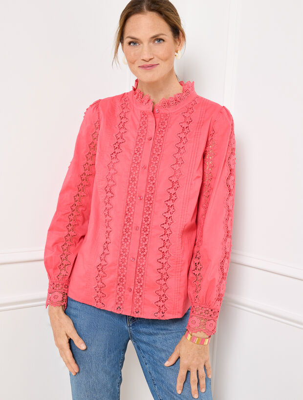 Lace Trim Voile Top | Talbots