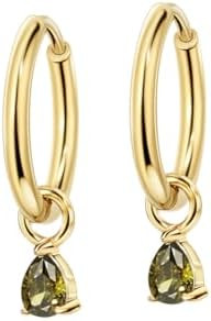 FANSING Lightweight Drop Dangle Huggie Earrings for Women with Teardrop Birthstone Ornament 18k G... | Amazon (US)