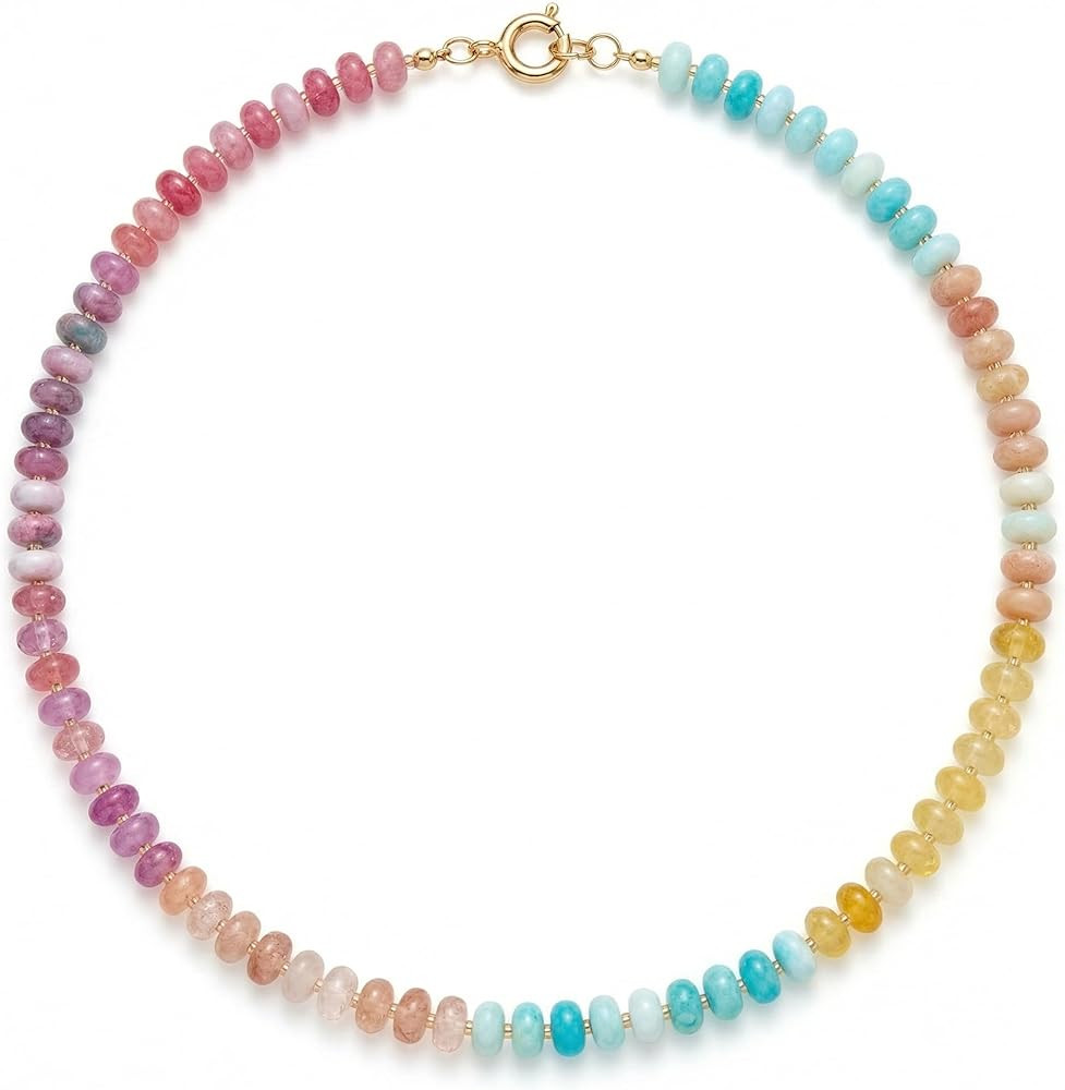 Colorful Beaded Choker Necklace for Women, Handmade Gemstone Necklace with Natural Stone and 18K ... | Amazon (US)