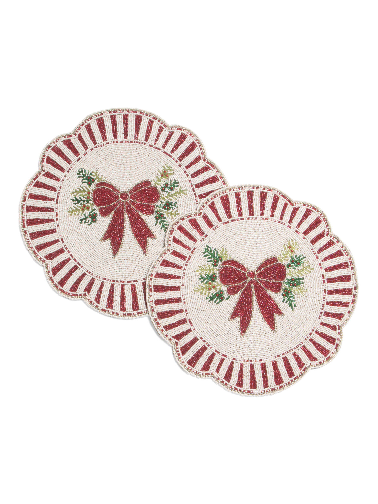 2pk Round Bow Border Stripe Beaded Placemats | Entertaining | Marshalls | Marshalls