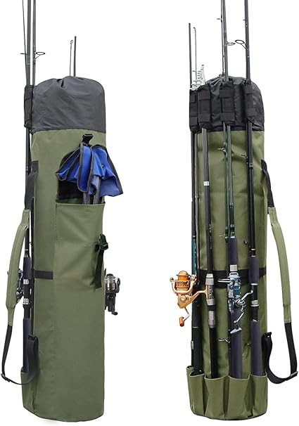 Allnice Durable Canvas Fishing Rod & Reel Organizer Bag Travel Carry Case Bag- Holds 5 Poles & Ta... | Amazon (US)