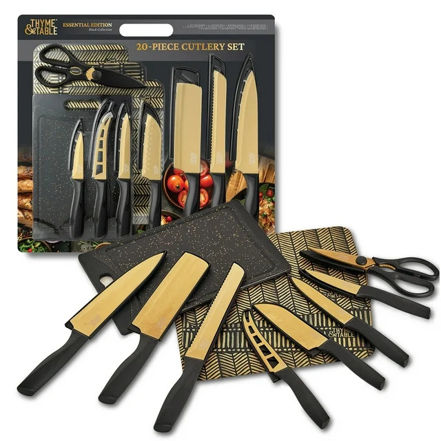 Thyme & Table 20-Piece Stainless Steel Knife and Cutting Board Set, Black | Walmart (US)