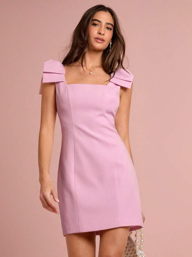 Enchnt Spring/Summer Romantic Women's Pink Big Bowknot Shoulder Sleeveless Princess Cute Mini Dress,Sweet&Elegant For Vacation&Date&Holiday&Party&Graduation&Wedding Guest,Prom Dress,Summer Dresses For Women,Sun Dresses For Women,Summer Clothes | SHEIN