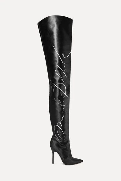 Vetements - Manolo Blahnik Printed Satin Thigh Boots - Black | NET-A-PORTER (US)