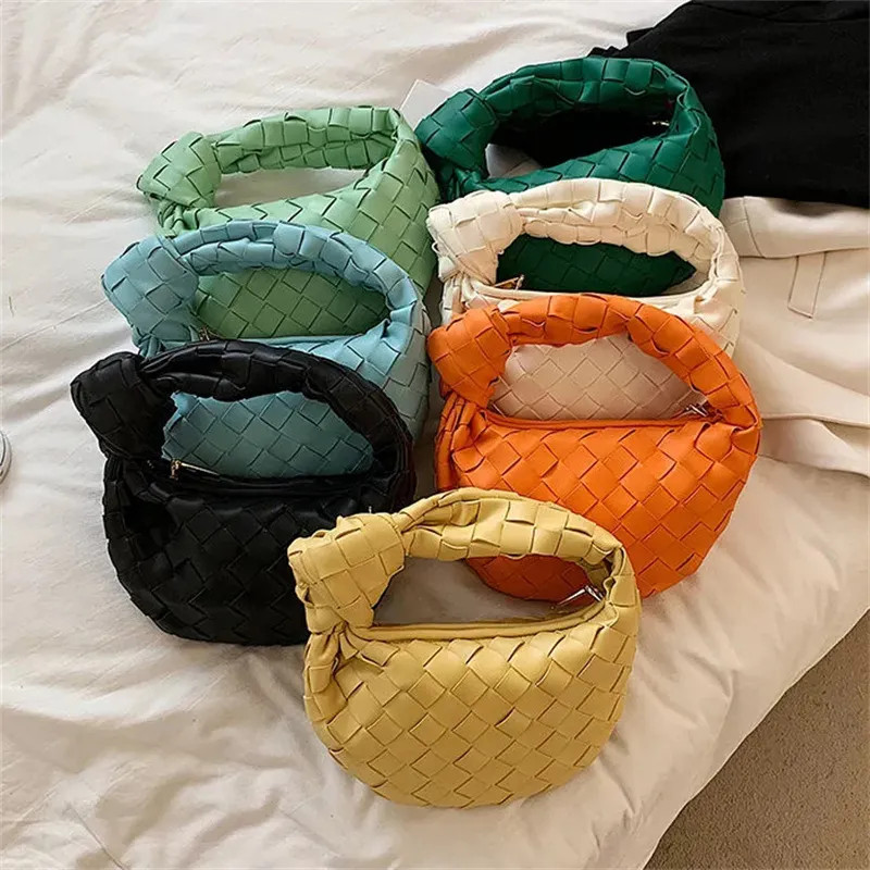 PU Leather Woven Bag Designers Women Clutch Mini Tote Knotted Handle Sling Handbag Weave Knit Hob... | DHGate