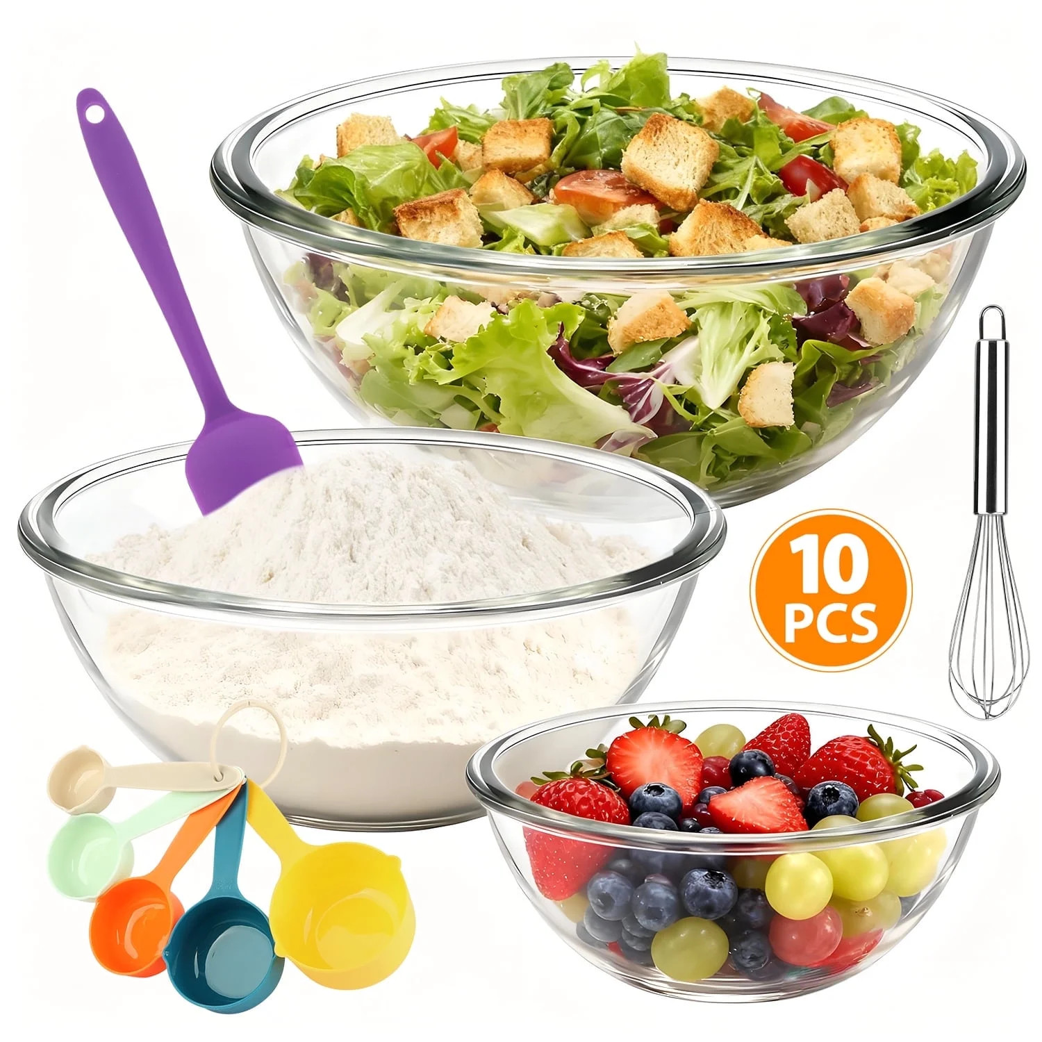 Glass Mixing Bowls Set, TAIMASI 10 Packs Nesting Glass Mixing Bowl with Baking Tools, Kitchen Sto... | Walmart (US)