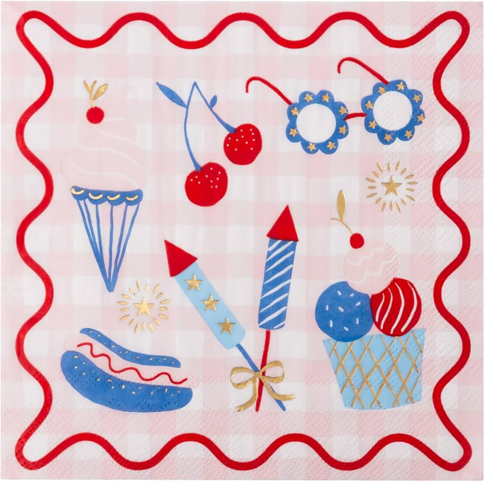 Bonjour F\u00eate Patriotic Picnic Icon Large Paper Party Napkins | Premium Party Supplies, Gold ... | Amazon (US)