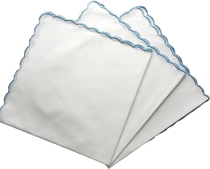 White Cotton Dinner Napkins, Embroidered Scalloped Napkins, 18x18" Cloth Napkins, Cotton Handkerc... | Amazon (US)