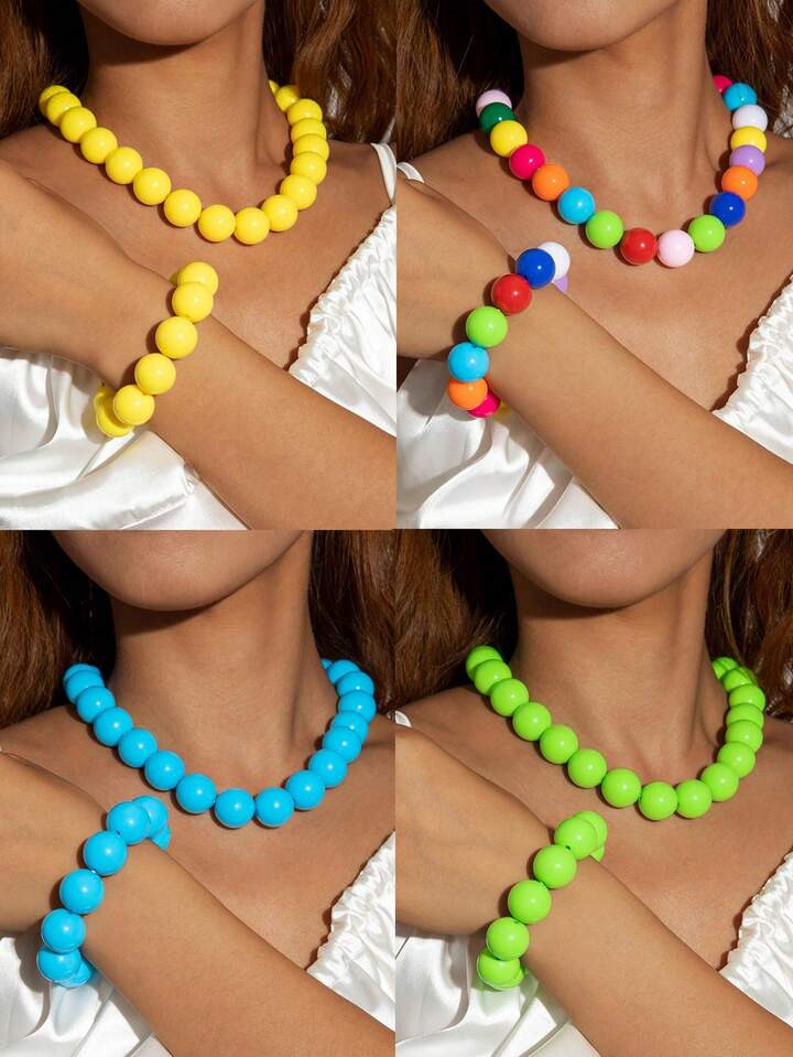 Imoli 1 Set Armband En Ketting, Boheems Kralenontwerp, Kleurrijke Dopaminedecoratie, Geschikt Voor Liefhebbers Van Strand- En Resortmode, Perfect Cadeau (Hoeveelheid Handgemaakte Kralen Varieert) | SHEIN