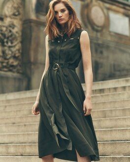 Sleeveless Cutout Pleated Midi Dress | White House Black Market