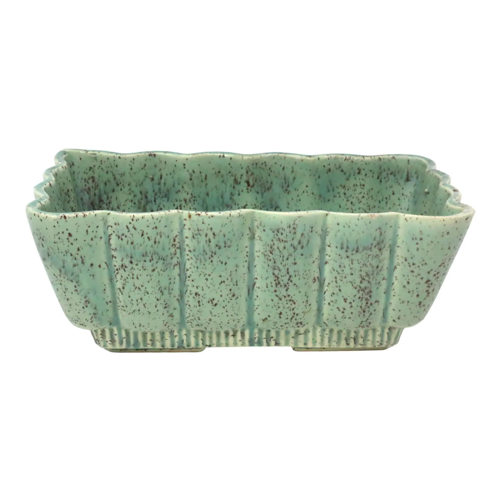 Mid-Century Mint Green Scalloped Ceramic Planter | Chairish
