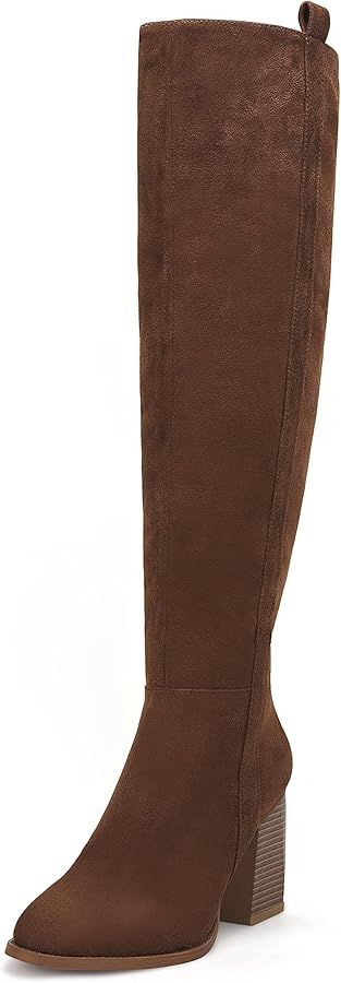 Ermonn Womens Faux Suede Knee High Side Zipper Chunky Heel Stretch Winter Boots | Amazon (US)