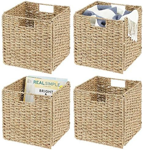 mDesign Seagrass Woven Cube Foldable Storage Bins Basket Organizer with Handle - for Organizing C... | Amazon (US)