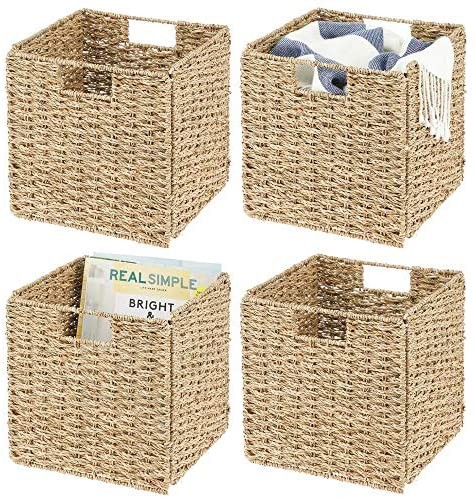 Click for more info about mDesign Seagrass Woven Cube Foldable Storage Bins Basket Organizer with Handle - for Organizing C...