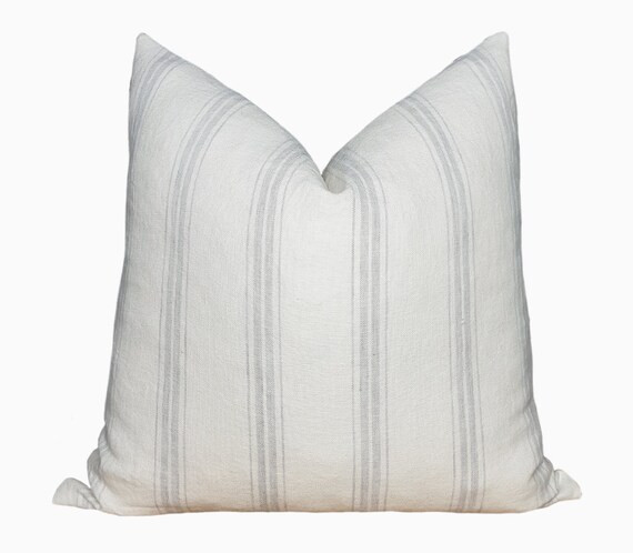 Grey Stripe Linen Cushion Cover UK Farmhouse Stripe Linen | Etsy | Etsy (US)