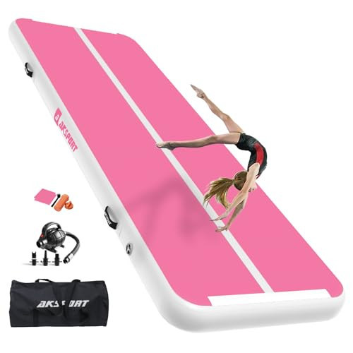 AKSPORT Air Mat Tumble Track 10ft 13ft 16ft 20ft Gymnastics Tumbling Mat Inflatable Tumble Track with Electric Air Pump for Home Use/Tumble/Gym/Training/Cheerleading (double pink, 13x3.28x0.33ft) | Amazon (US)