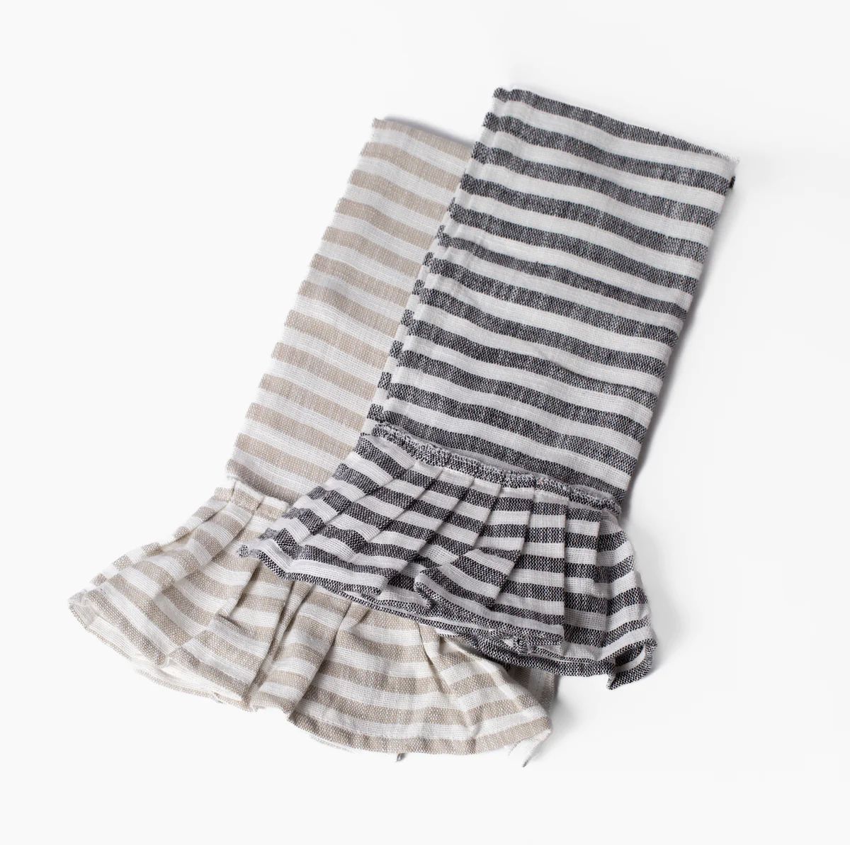 Cotton Striped Tea Towel with Ruffle | Stoffer Home