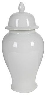 Porcelain Ginger Jar With Lid, White, 10"x20" - Transitional - Decorative Jars And Urns - by Fant... | Houzz (US)