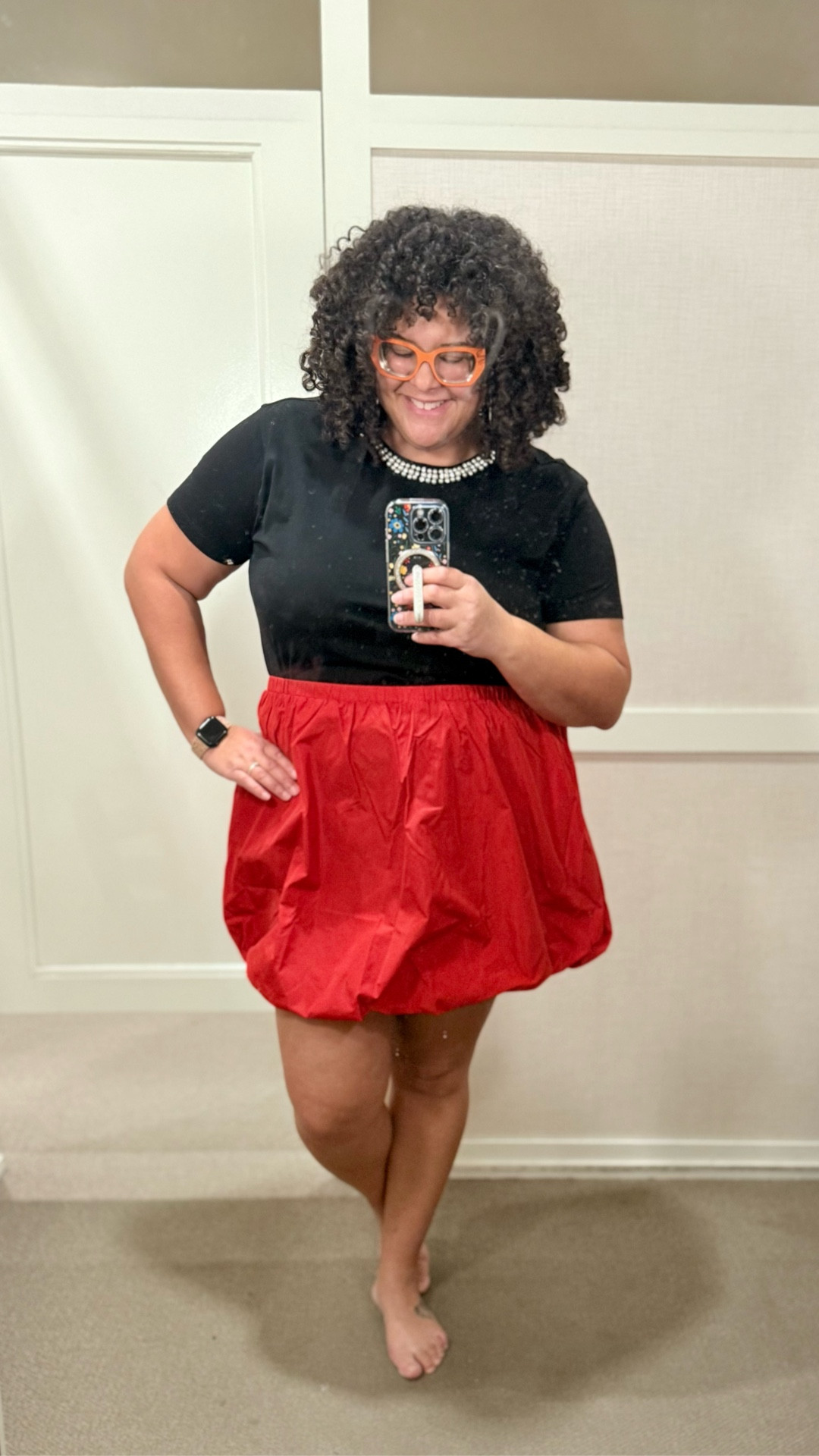Trying on holiday family photo outfits tonight at LOFT! I wound up bringing this little red bubble mini skirt and pearled top home with me.

Most things full price and sale items are 40% off right now. 

What do you think of this paired with black tights and over the knee boots or heels for a fun holiday look?



#LTKHoliday #LTKParties #LTKSaleAlert