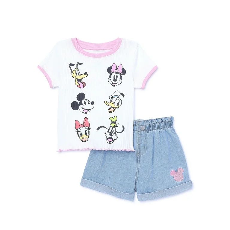 Disney Mickey & Friends Toddler Girls Top and Denim Shorts Outfit Set, 2-Piece, Sizes 12M-5T - Wa... | Walmart (US)