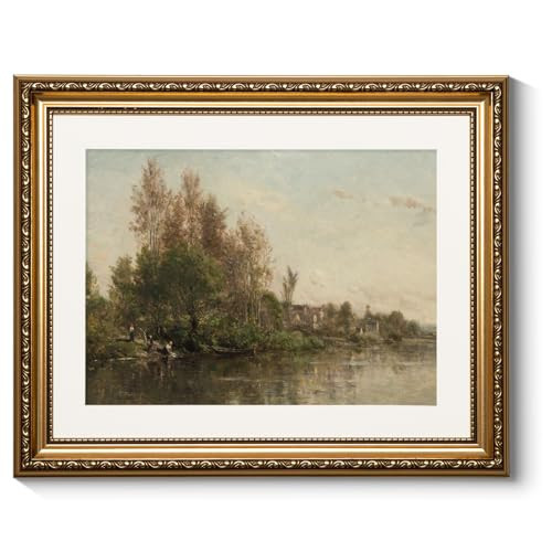 ARPEOTCY Vintage Gold Framed Wall Art Decor, 13x16 inch River Banks Landscape Paintings, Classic Vintage Room Decor, Canvas Prints Antique Frame Home Wall Art for Living Room Bedroom | Amazon (US)
