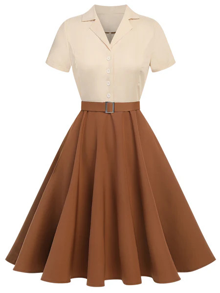 [Pre-Sale] Khaki 1950s Snow White Style Button Dress | Retro Stage