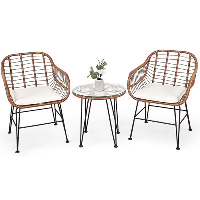 Costway 3PCS Patio Rattan Bistro Set Coffee Table Armchair Garden | Target