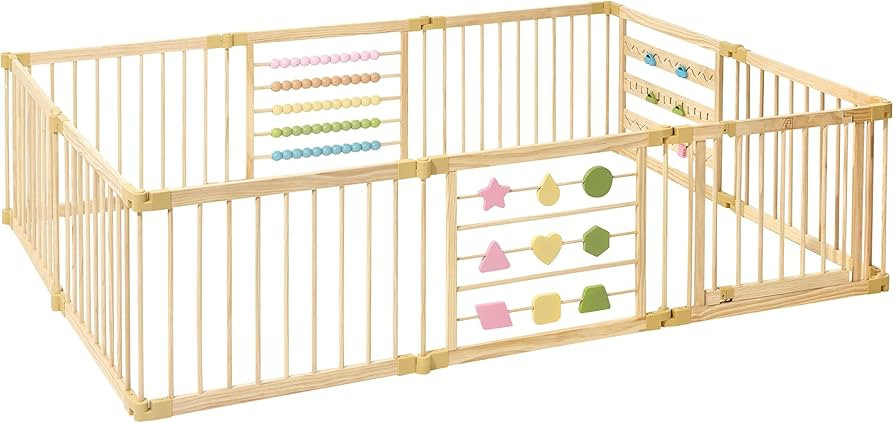 ZETY Natural Wood Baby Playpen – 8 or 10 Panel Foldable Play Yard with Door Panel and Built-in ... | Amazon (US)