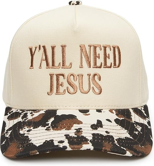 Two-Tone Canvas Snapback Baseball Cap - Y'all Need Jesus - Cow Print/Beige | Walmart (US)