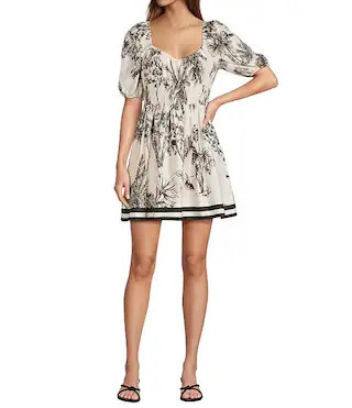 Chappell Printed Toile Sweatheart Short Sleeve Dress | Dillard's