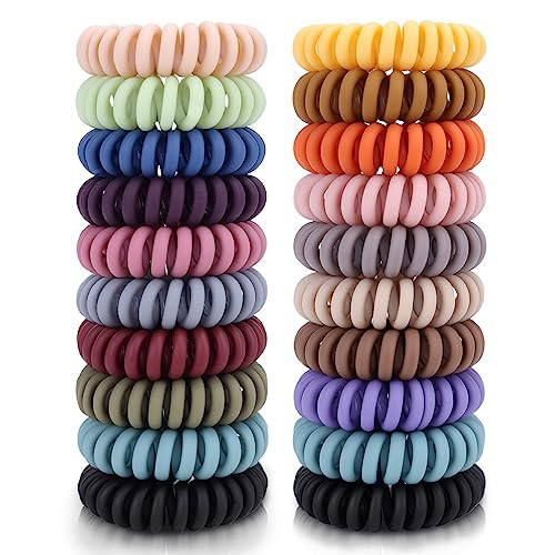 20Pcs Spiral Hair Ties, Elastic Hair Ties For Women Girls, Matte No Crease Spiral Hair Coils, Ponytail Hair Band, Telephone Cord Plastic Hair Ties For Thick or Thinning Hair (Matte Color - 20Pcs) | Amazon (US)