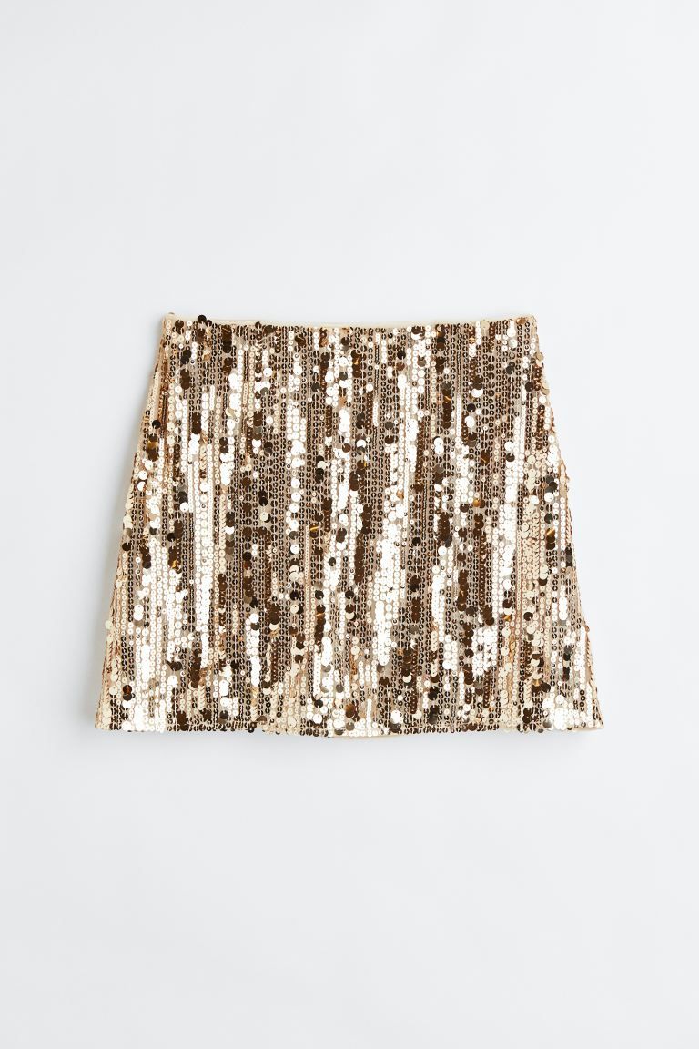 Sequined Mini Skirt - Gold-colored/sequins - Ladies | H&M US | H&M (US + CA)