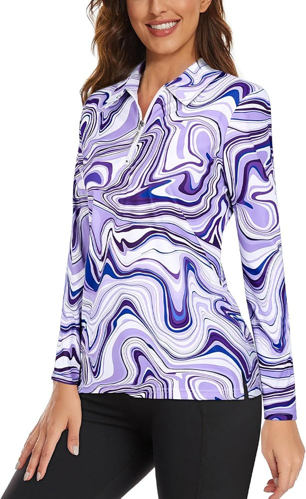 Viracy Womens Golf Shirt UPF50+ Sun Protection Long Sleeve 1/4 Zip Up Polo Workout Tops Fast Dry ... | Amazon (US)