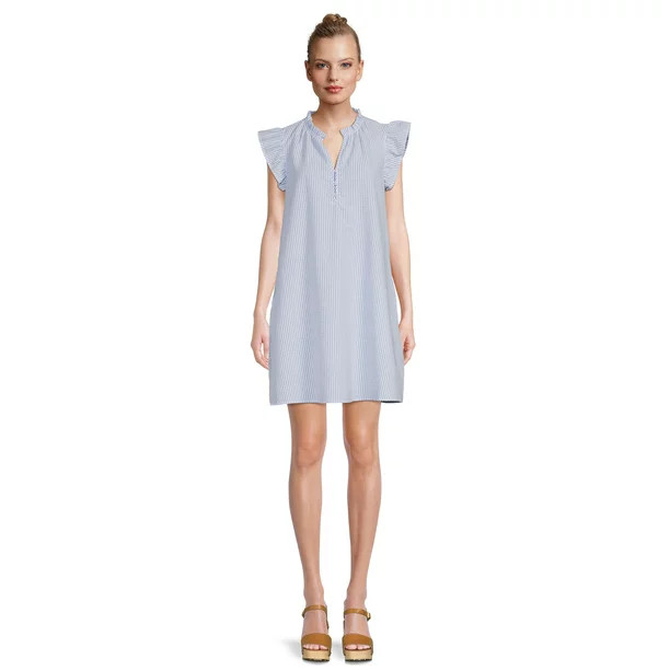 Time and Tru Women's Ruffle Collar Dress with Flutter Sleeves, Sizes XS-XXXL | Walmart (US)