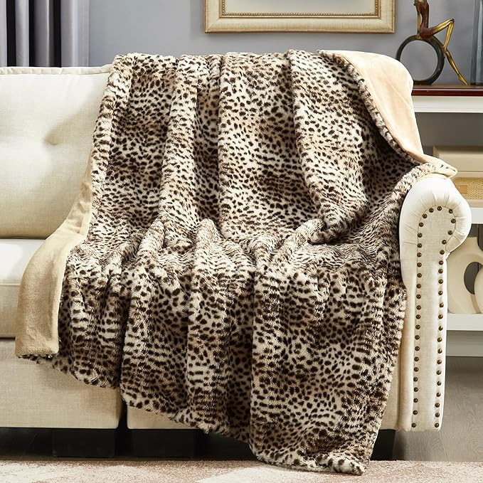 DREAMNINE Luxury Brown Cheetah Print Faux Rabbit Fur Blanket for Couch 50" x 60",Decorative Soft ... | Amazon (US)