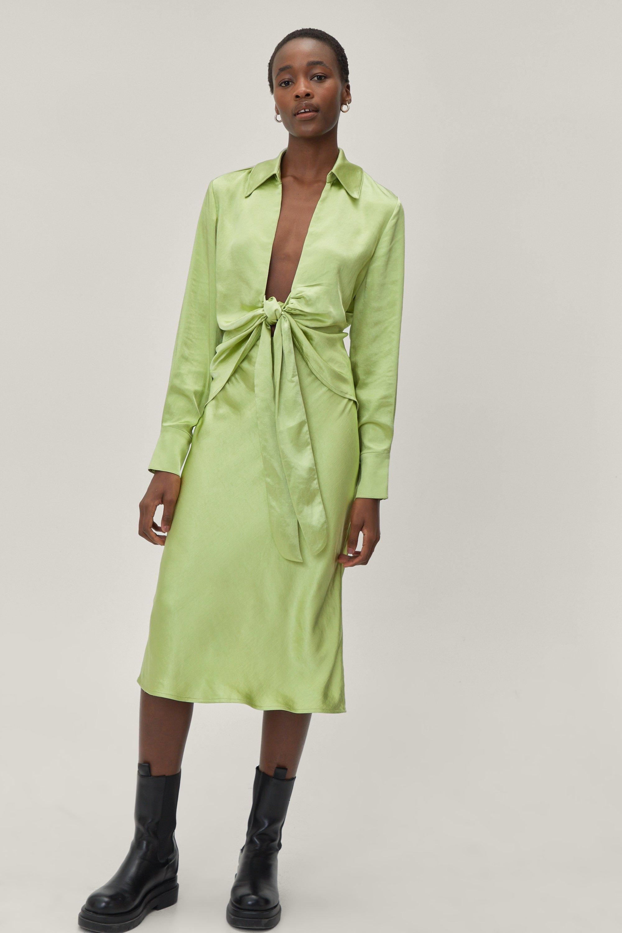 Satin Tie Front Plunging Collared Shirt | NastyGal (UK, IE)