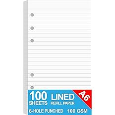 A6 Lined Paper for Filofax Personal Binder Planner, White 100gsm Ruled Pages, 6 Hole Punched, 100... | Amazon (US)