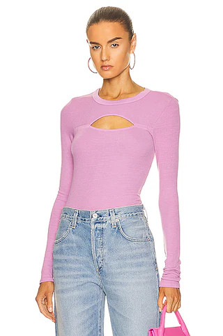 Silk Knit Long Sleeve Cut Out Crew Neck Top | FWRD 
