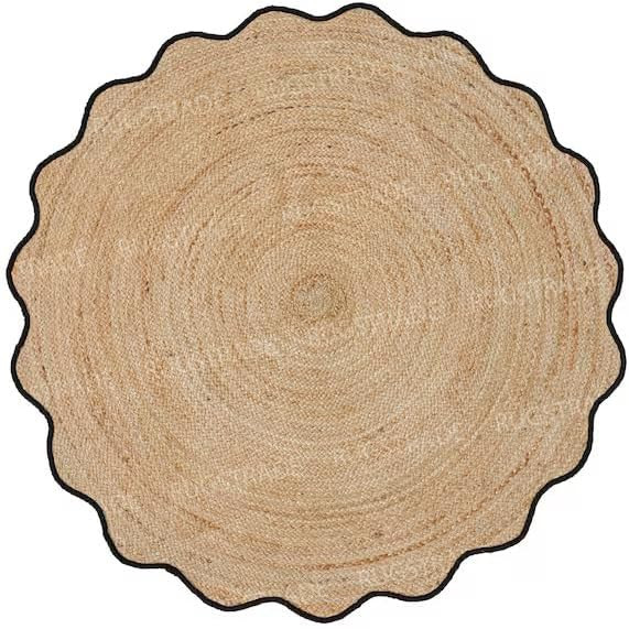 Manvi Exports Black 3x3 Ft Wave Scalloped Jute Area Rug – Handmade Reversible Boho Round Rug (B... | Amazon (US)