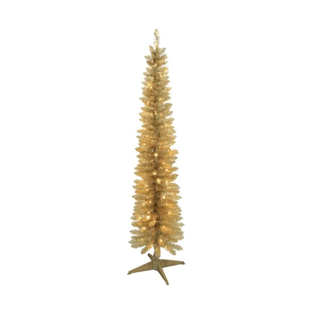 6 ft Pre-Lit Gold Tinsel Tree with 100 Warm White LED lights, by Holiday Time | Walmart (US)