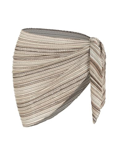ZAFUL Sarong Coverups for Women Beach Vacation Color Block See Thru Tie Side Bathing Suit Cover Up Mini Skirt (1-Light Brown, One Size) | Amazon (US)