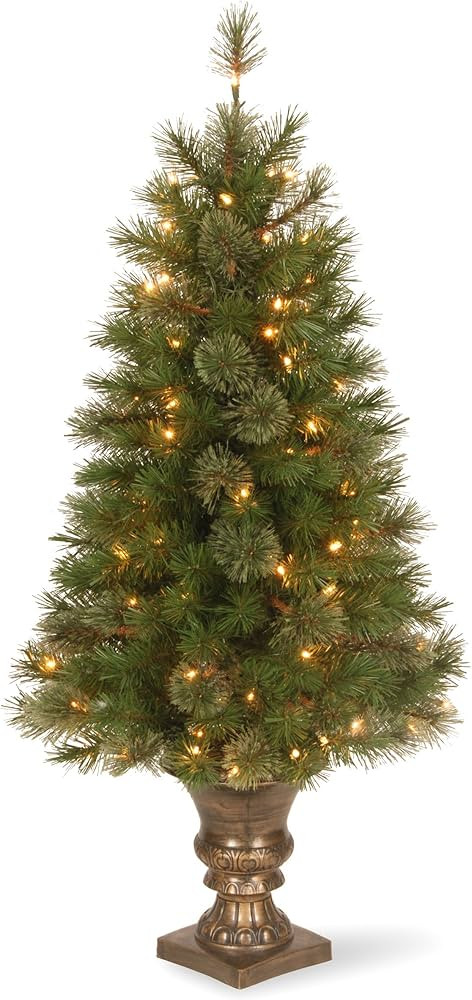 National Tree Company Pre-Lit Artificial Entrance Christmas Tree, Atlanta Spruce, Green, White Li... | Amazon (US)