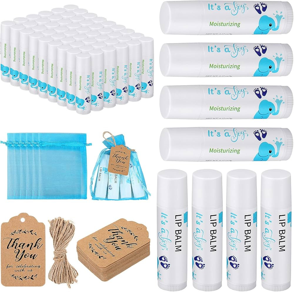 Dunzy 50 Sets Baby Shower Lip Balm Bulk Elephant Boy Baby Shower Favors Gender Reveal Small Lip B... | Amazon (US)